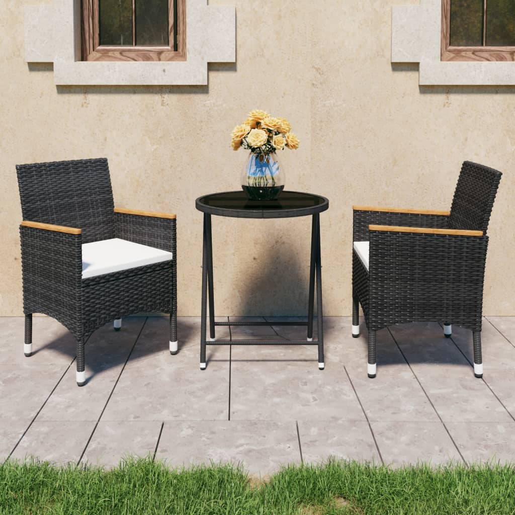 Set da Bistrot per Giardino 3 pz in Polyrattan e Vetro Nero - homemem39