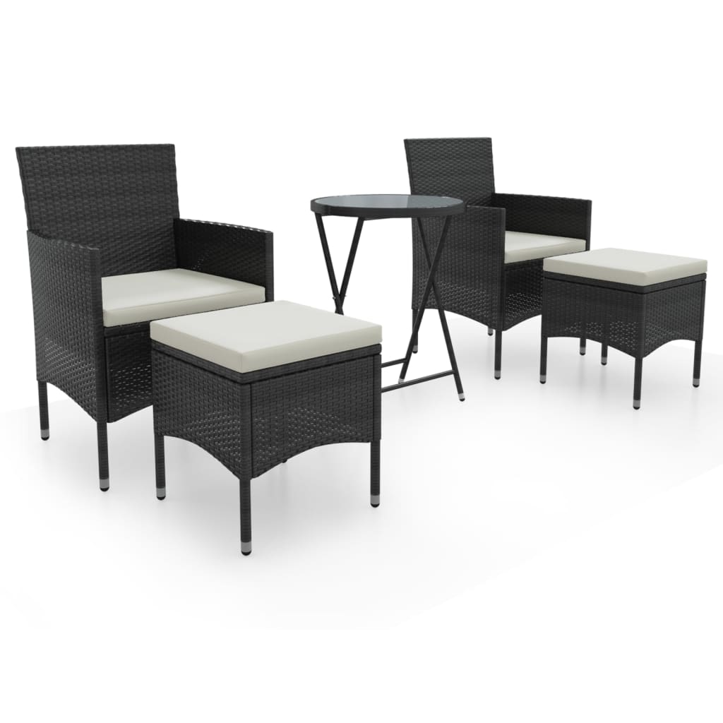 Set da Bistrot per Giardino 5pz Polyrattan Vetro Temperato Nero - homemem39