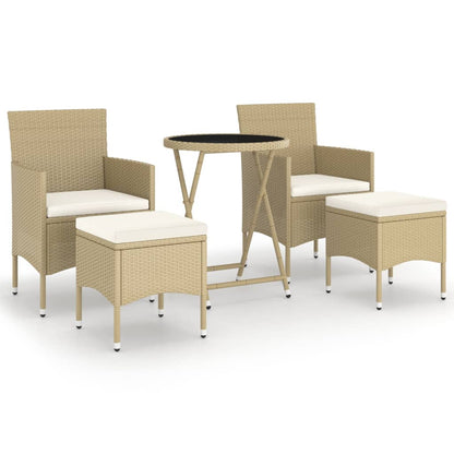 Set Bistrot da Giardino 5 pz Polyrattan e Vetro Temperato Beige - homemem39