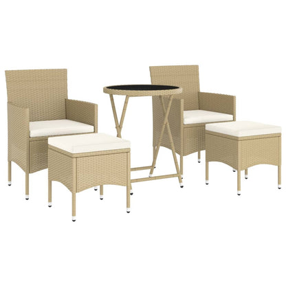 Set Bistrot da Giardino 5 pz Polyrattan e Vetro Temperato Beige - homemem39