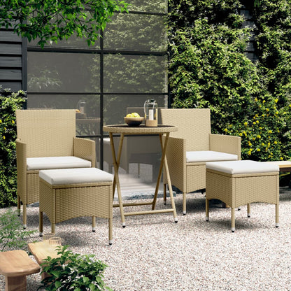 Set Bistrot da Giardino 5 pz Polyrattan e Vetro Temperato Beige - homemem39