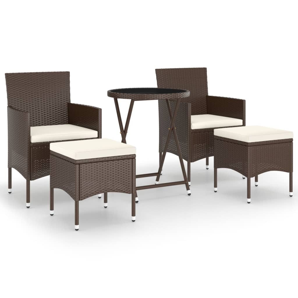 Set Bistrot Giardino 5 pz Polyrattan e Vetro Temperato Marrone - homemem39