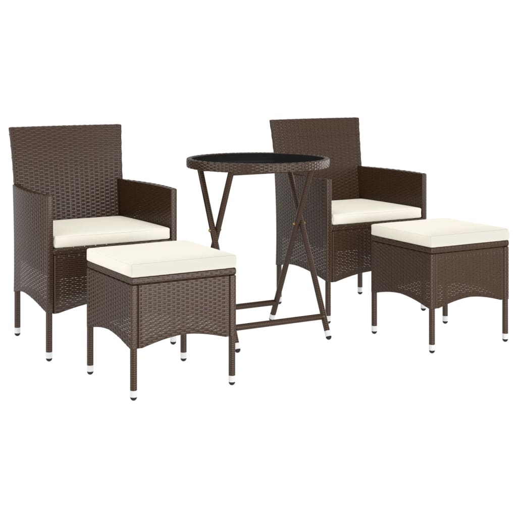 Set Bistrot Giardino 5 pz Polyrattan e Vetro Temperato Marrone - homemem39