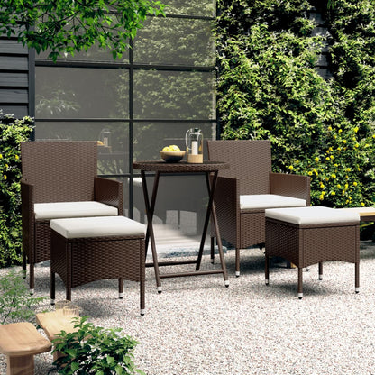 Set Bistrot Giardino 5 pz Polyrattan e Vetro Temperato Marrone - homemem39