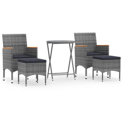 Set Bistrot da Giardino 5pz Polyrattan e Vetro Temperato Grigio - homemem39