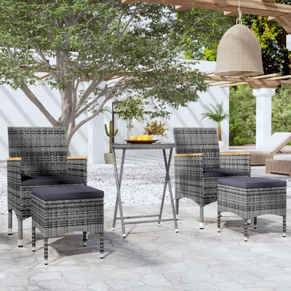 Set Bistrot da Giardino 5pz Polyrattan e Vetro Temperato Grigio - homemem39