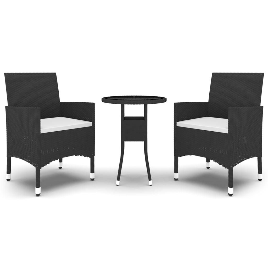 Set da Pranzo per Giardino 3 pz in Polyrattan Nero - homemem39