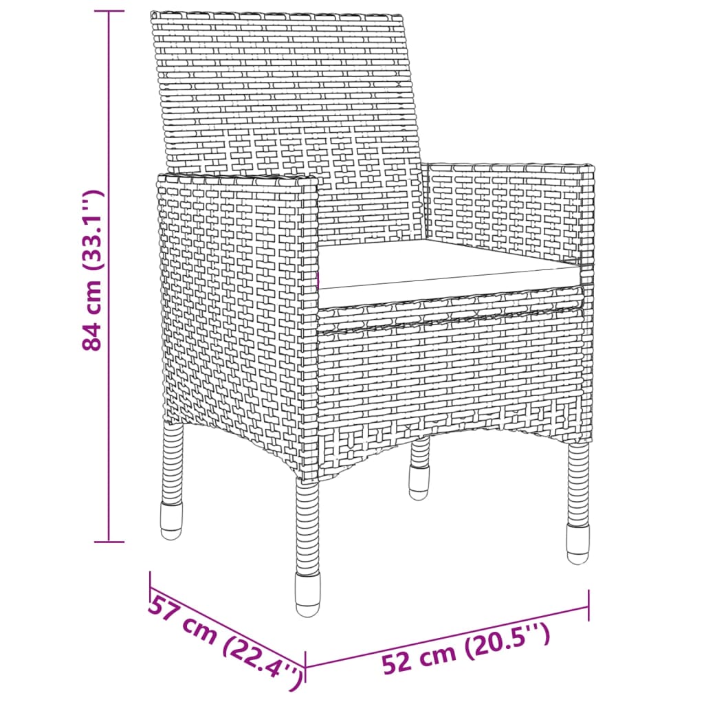 Set da Pranzo per Giardino 3 pz in Polyrattan Nero - homemem39