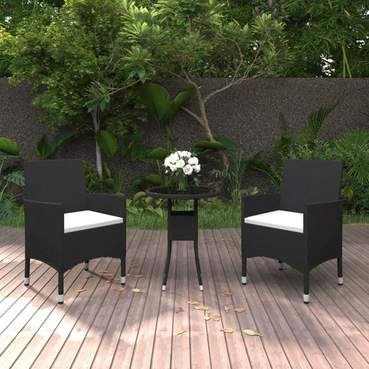 Set da Pranzo per Giardino 3 pz in Polyrattan Nero - homemem39