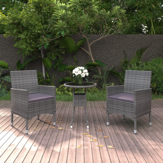 Set da Pranzo per Giardino 3 pz in Polyrattan Grigio - homemem39