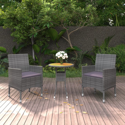 Set da Pranzo per Giardino 3 pz in Polyrattan Grigio - homemem39