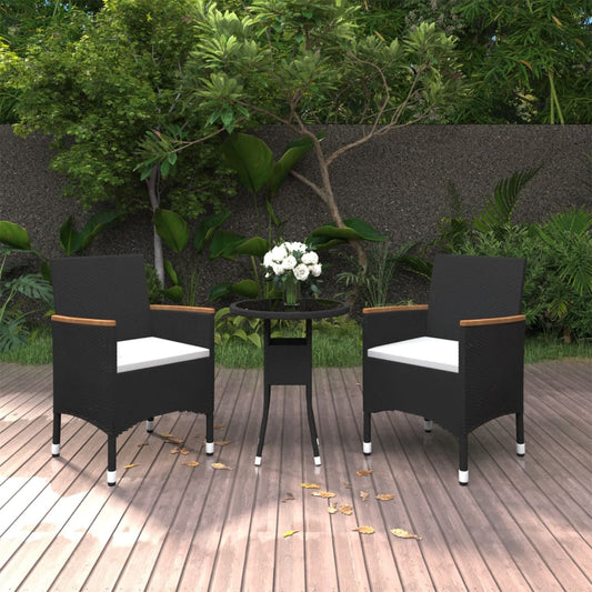 Set da Pranzo per Giardino 3 pz in Polyrattan Nero - homemem39