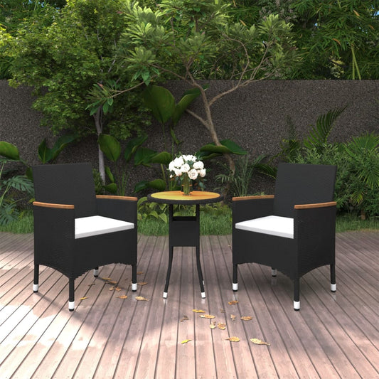 Set da Pranzo per Giardino 3 pz in Polyrattan Nero - homemem39