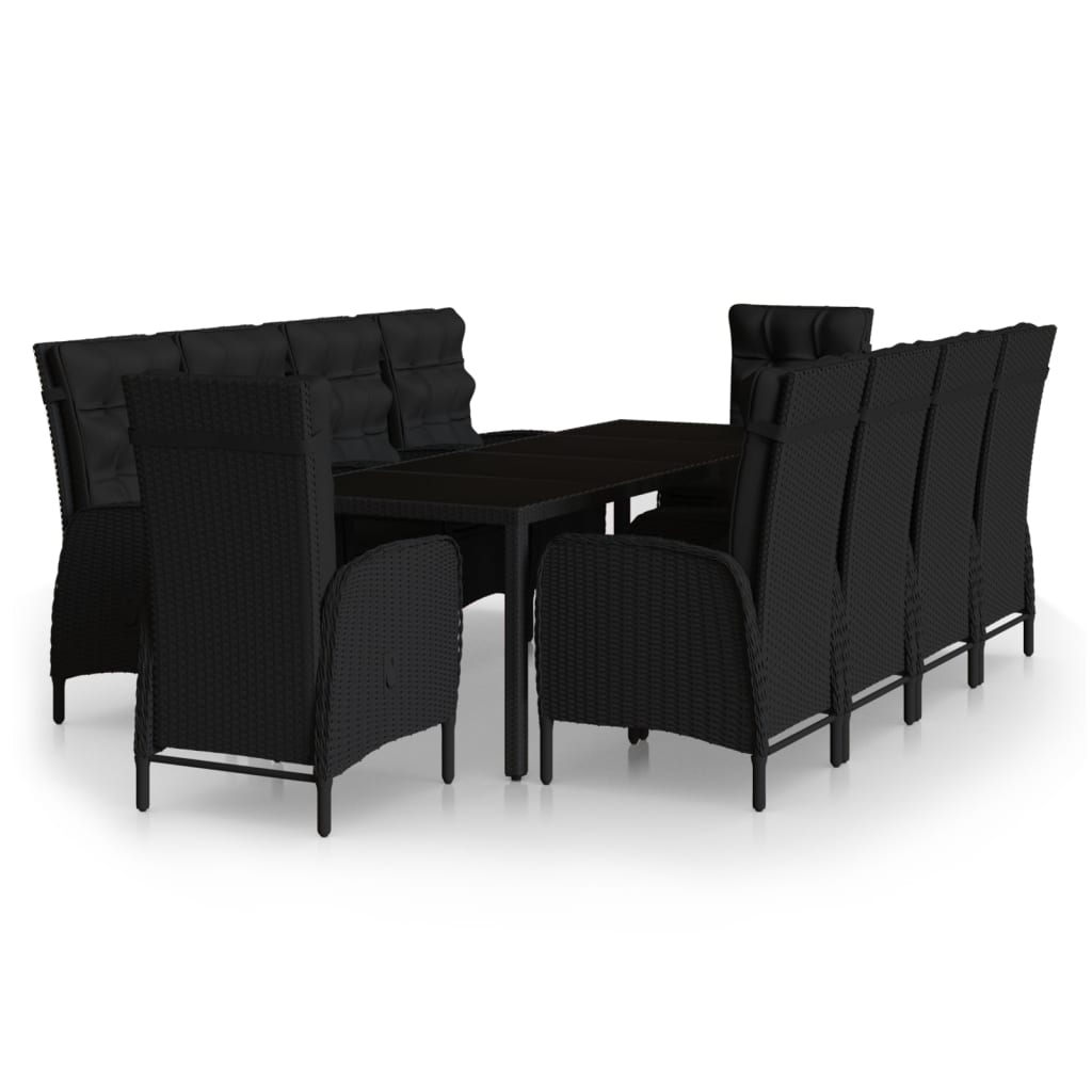 Set da Pranzo per Giardino 11 pz in Polyrattan Nero - homemem39