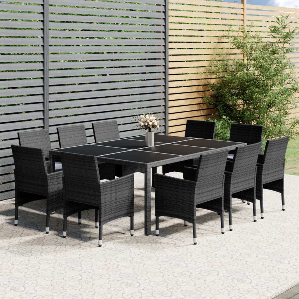 Set da Pranzo per Giardino 11 pz in Polyrattan Grigio - homemem39