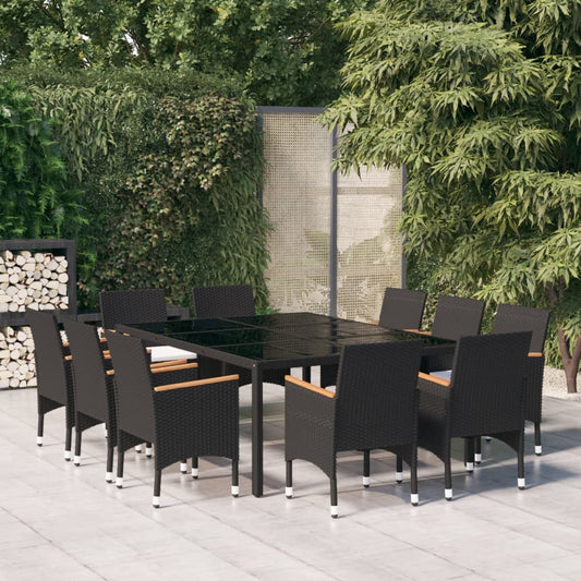 Set da Pranzo per Giardino 11 pz in Polyrattan Nero - homemem39