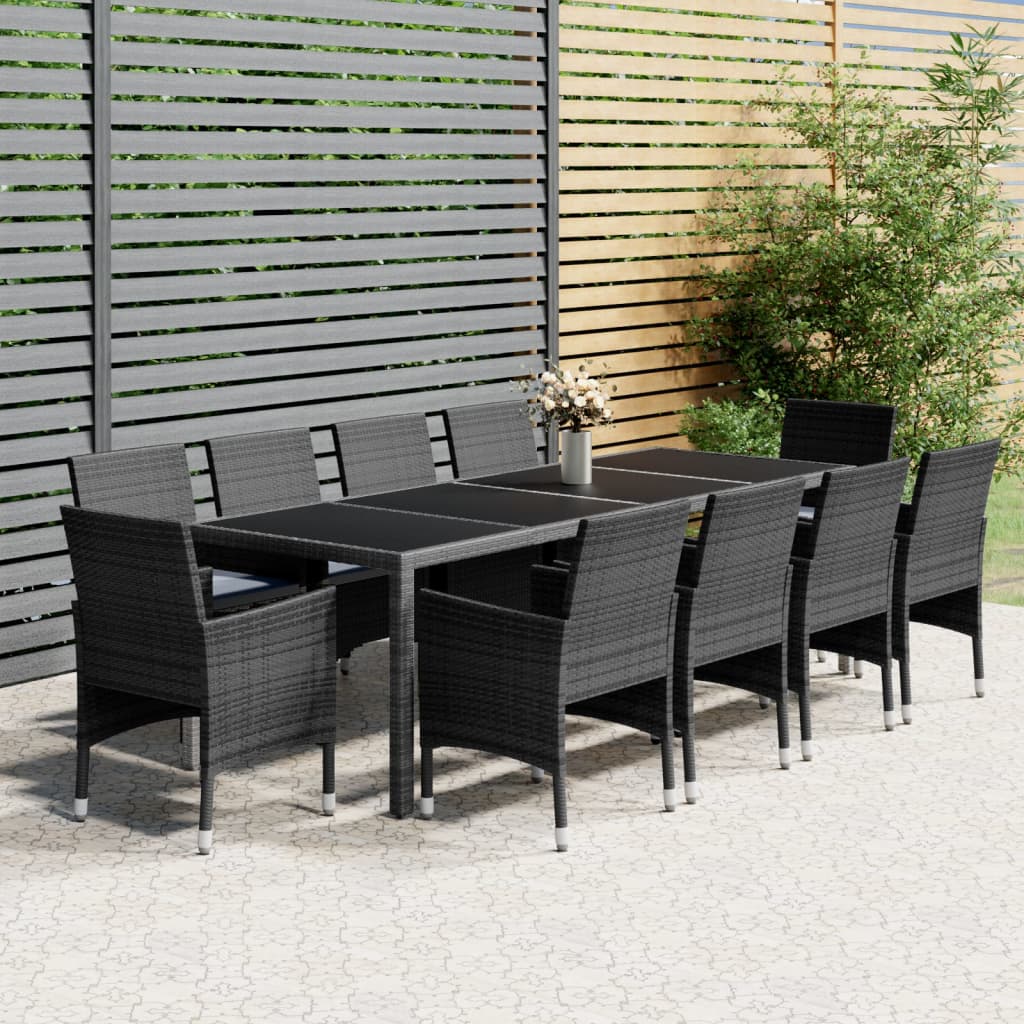 Set da Pranzo per Giardino 11 pz in Polyrattan Grigio - homemem39