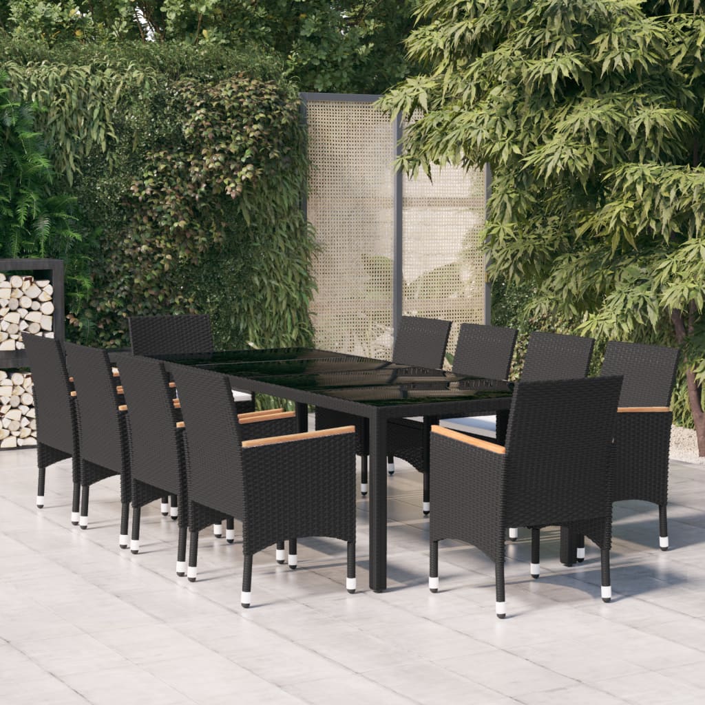 Set da Pranzo per Giardino 11 pz in Polyrattan Nero - homemem39