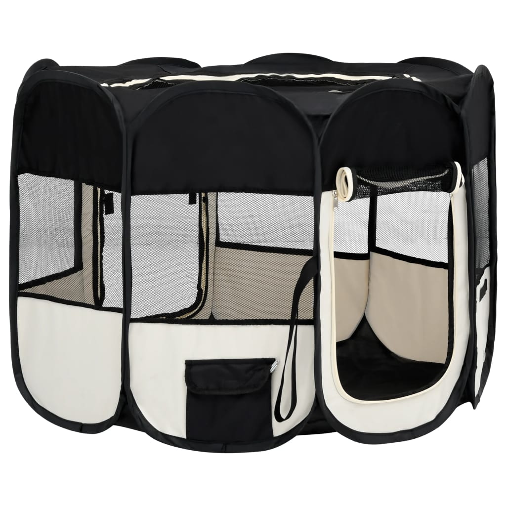 Box per Cani Pieghevole con Borsa Trasporto Nero 90x90x58 cm - homemem39