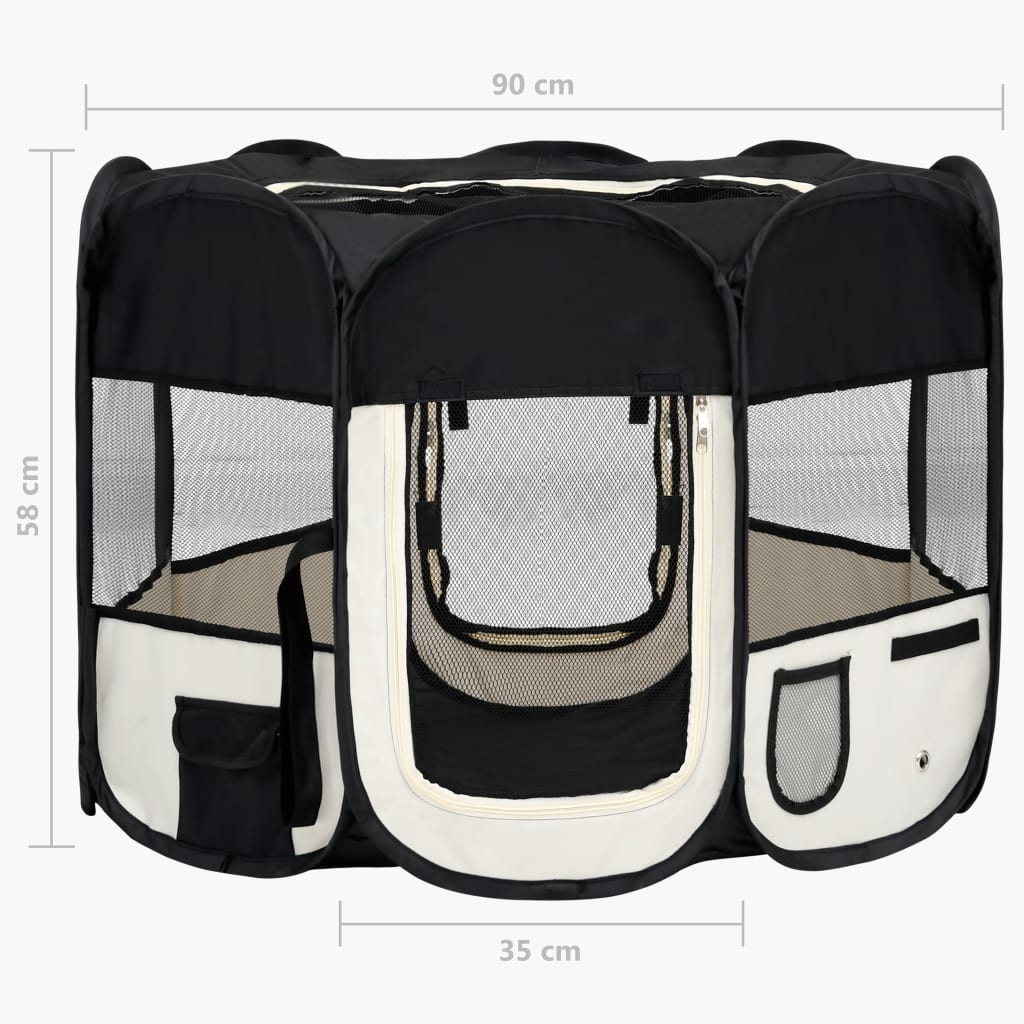 Box per Cani Pieghevole con Borsa Trasporto Nero 90x90x58 cm - homemem39