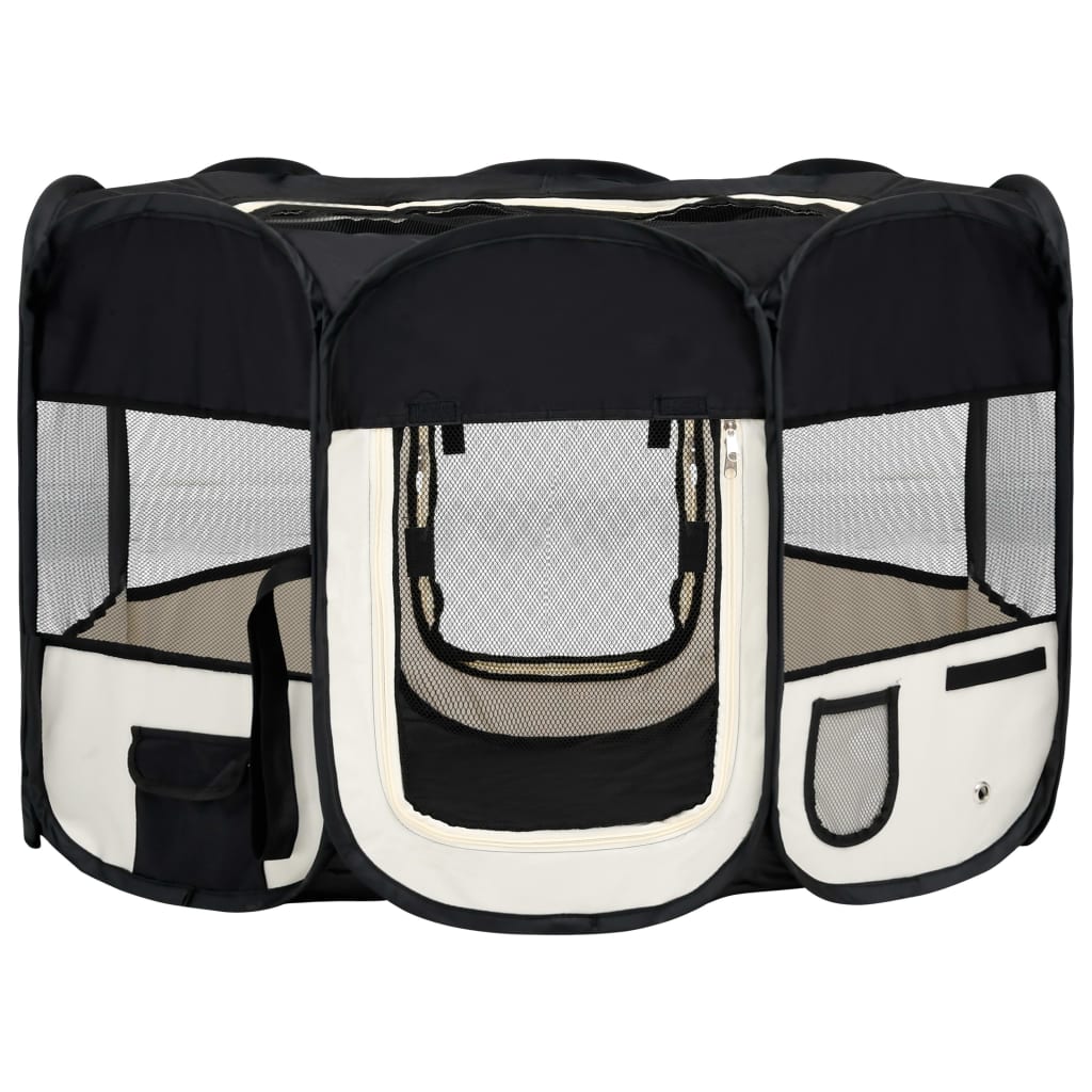 Box per Cani Pieghevole con Borsa Trasporto Nero 110x110x58 cm - homemem39