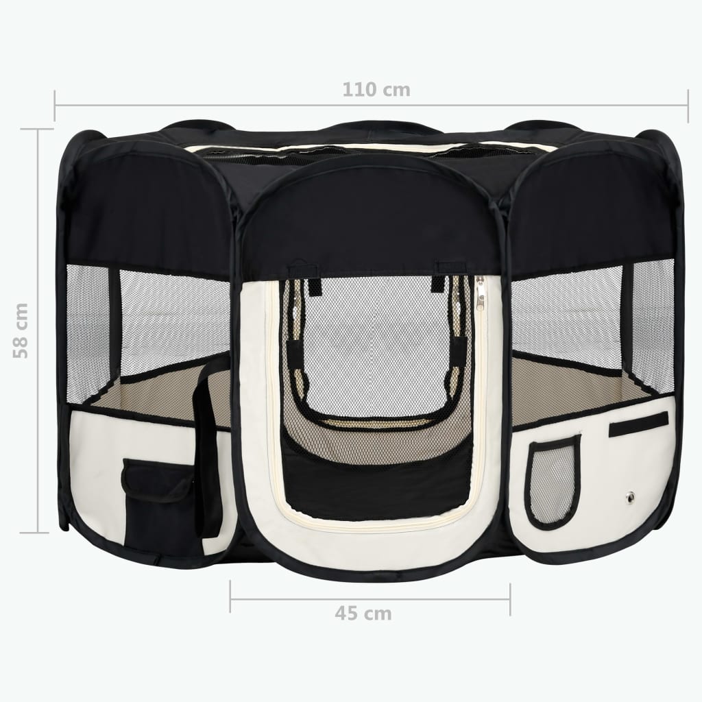 Box per Cani Pieghevole con Borsa Trasporto Nero 110x110x58 cm - homemem39