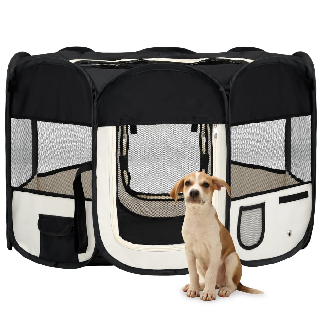 Box per Cani Pieghevole con Borsa Trasporto Nero 110x110x58 cm - homemem39