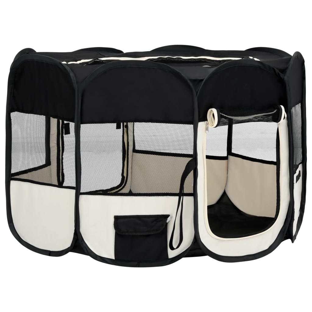 Box per Cani Pieghevole con Borsa Trasporto Nero 125x125x61 cm - homemem39