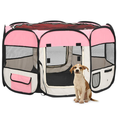 Box per Cani Pieghevole con Borsa Trasporto Rosa 110x110x58 cm - homemem39