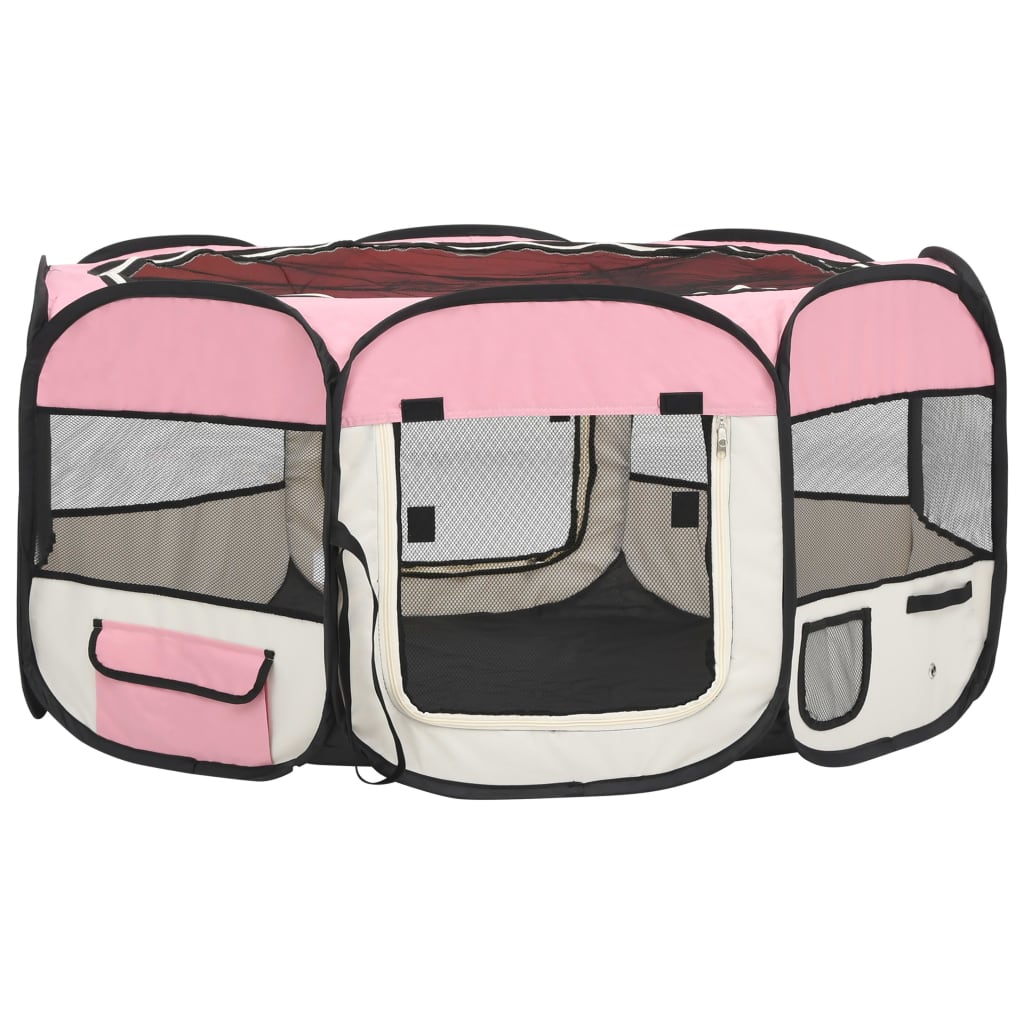 Box per Cani Pieghevole con Borsa Trasporto Rosa 145x145x61 cm - homemem39