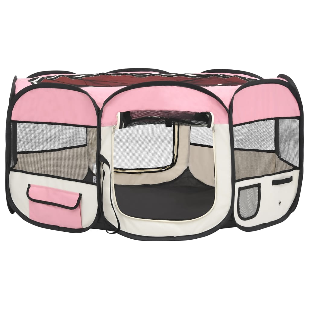 Box per Cani Pieghevole con Borsa Trasporto Rosa 145x145x61 cm - homemem39