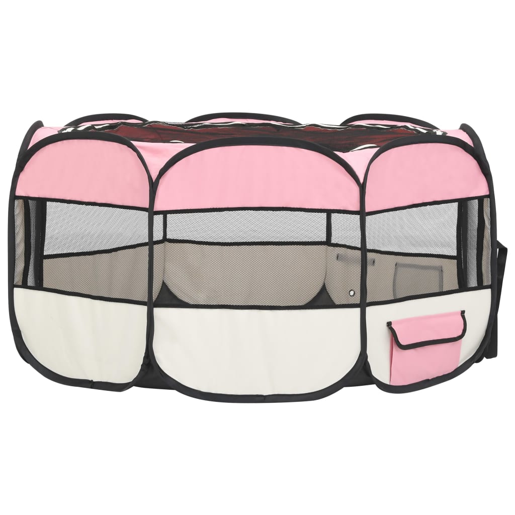 Box per Cani Pieghevole con Borsa Trasporto Rosa 145x145x61 cm - homemem39