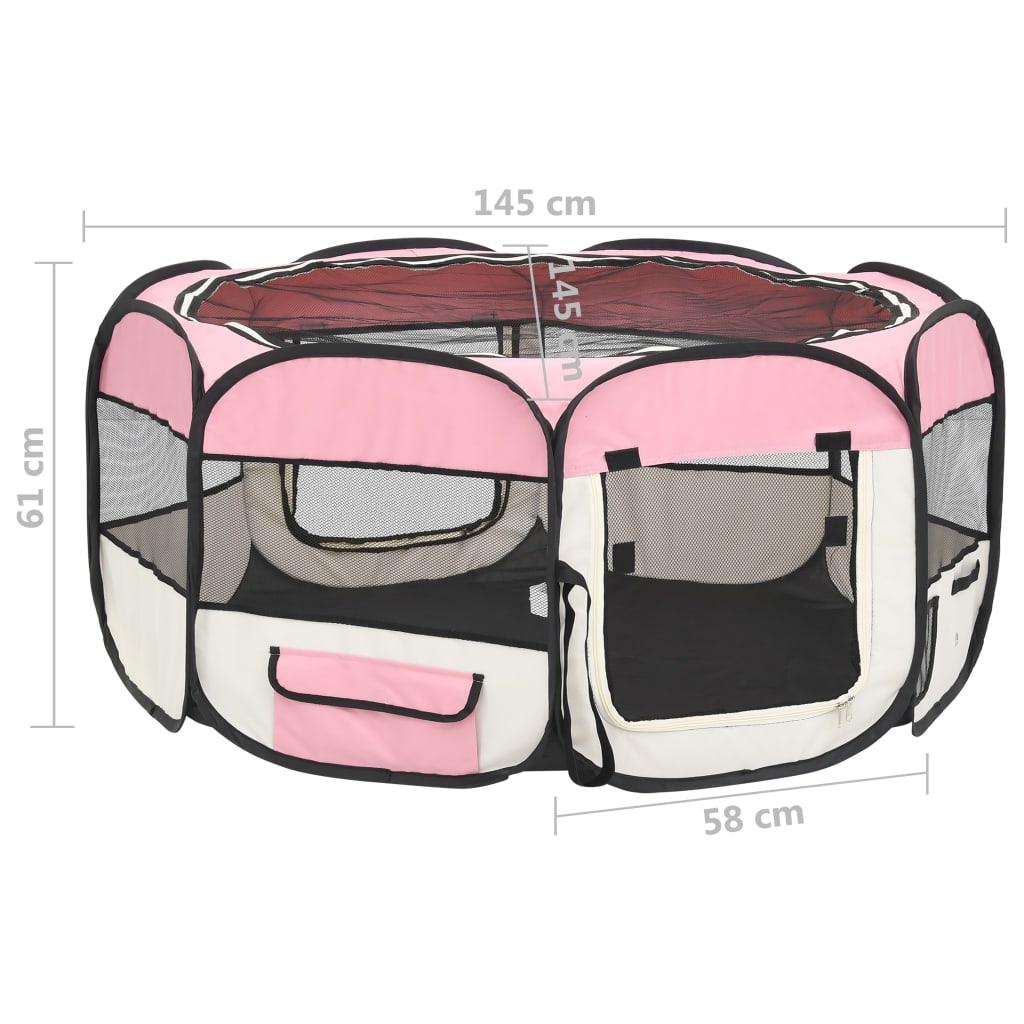 Box per Cani Pieghevole con Borsa Trasporto Rosa 145x145x61 cm - homemem39