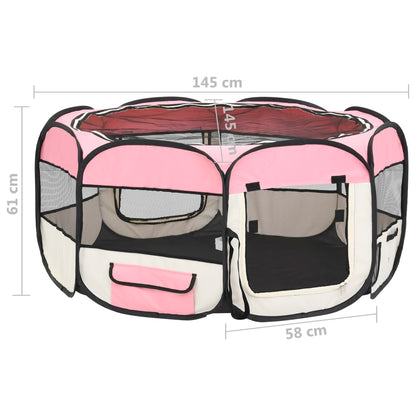 Box per Cani Pieghevole con Borsa Trasporto Rosa 145x145x61 cm - homemem39