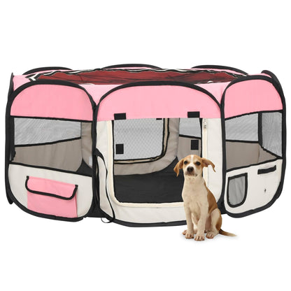 Box per Cani Pieghevole con Borsa Trasporto Rosa 145x145x61 cm - homemem39