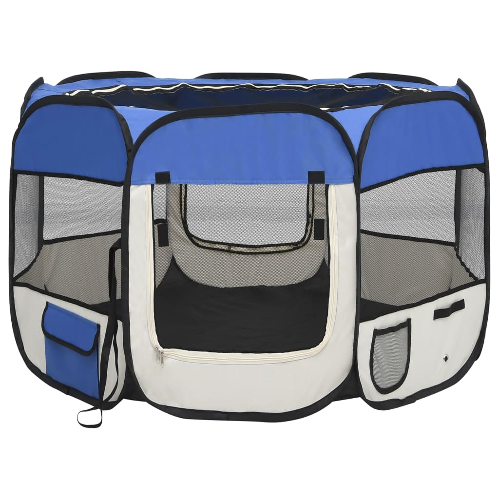 Box per Cani Pieghevole con Borsa Trasporto Blu 90x90x58 cm - homemem39