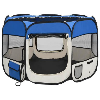 Box per Cani Pieghevole con Borsa Trasporto Blu 90x90x58 cm - homemem39