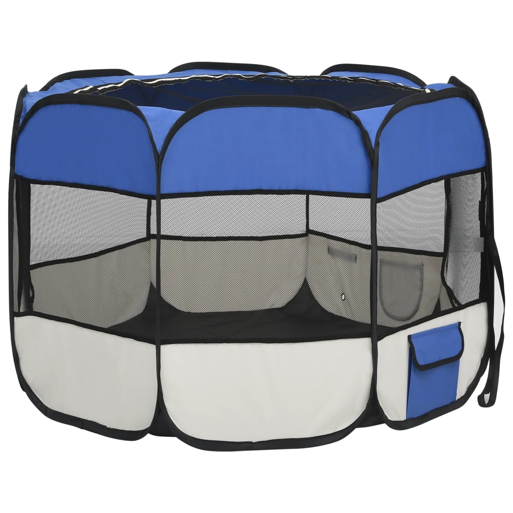 Box per Cani Pieghevole con Borsa Trasporto Blu 90x90x58 cm - homemem39