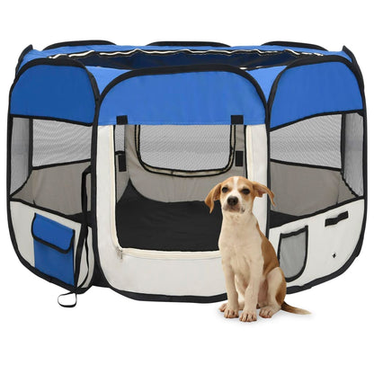 Box per Cani Pieghevole con Borsa Trasporto Blu 90x90x58 cm - homemem39