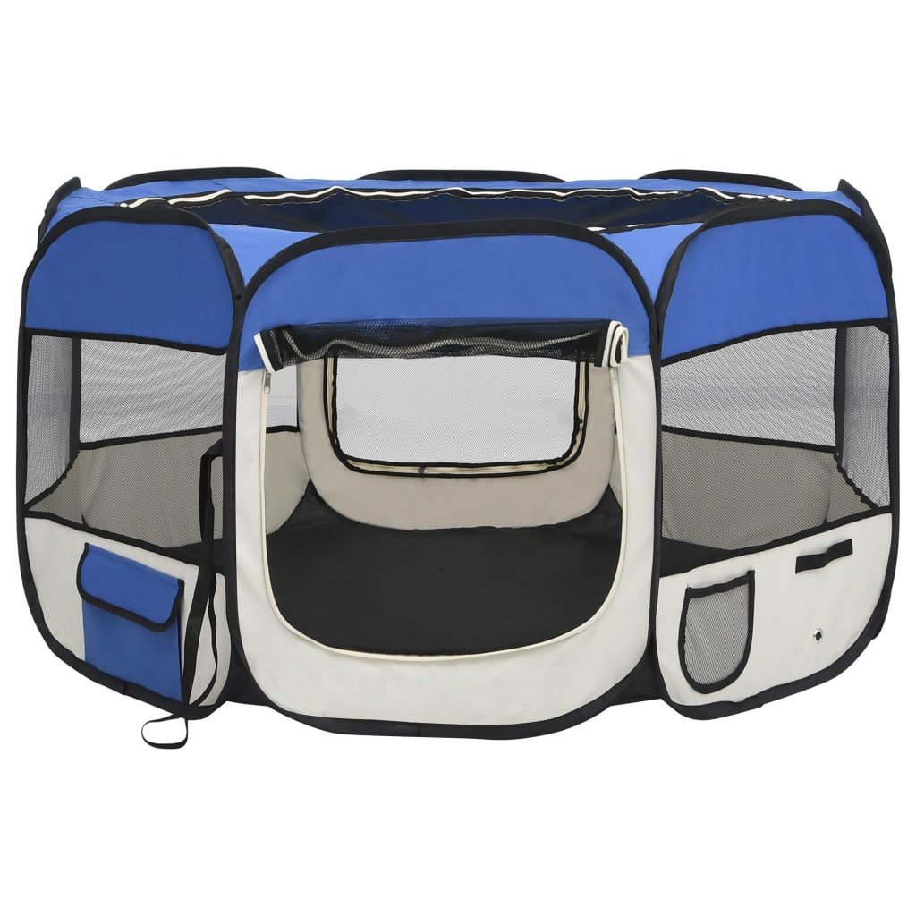 Box per Cani Pieghevole con Borsa Trasporto Blu 110x110x58 cm - homemem39