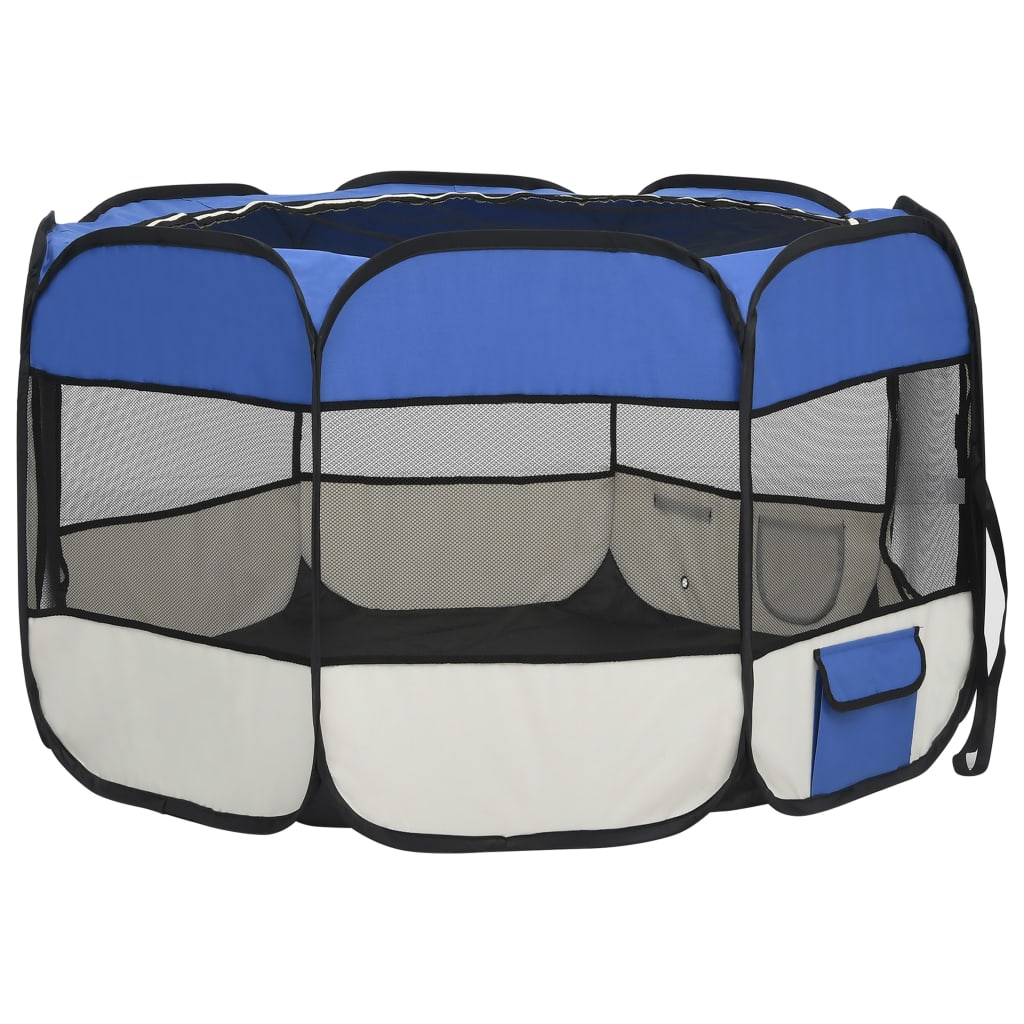 Box per Cani Pieghevole con Borsa Trasporto Blu 110x110x58 cm - homemem39