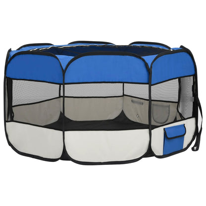 Box per Cani Pieghevole con Borsa Trasporto Blu 125x125x61 cm - homemem39