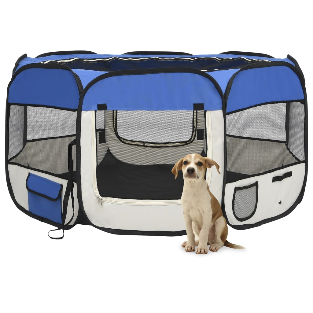 Box per Cani Pieghevole con Borsa Trasporto Blu 125x125x61 cm - homemem39