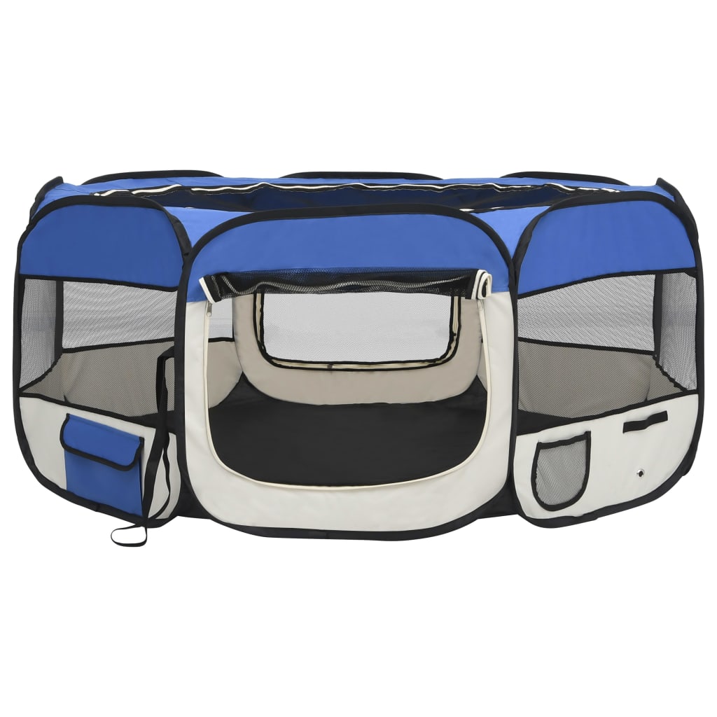 Box per Cani Pieghevole con Borsa Trasporto Blu 145x145x61 cm - homemem39