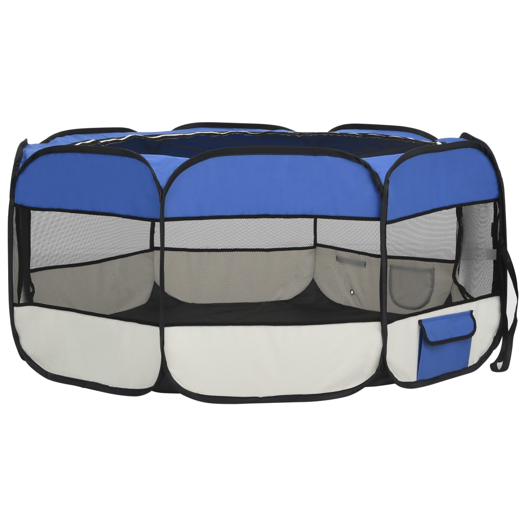 Box per Cani Pieghevole con Borsa Trasporto Blu 145x145x61 cm - homemem39