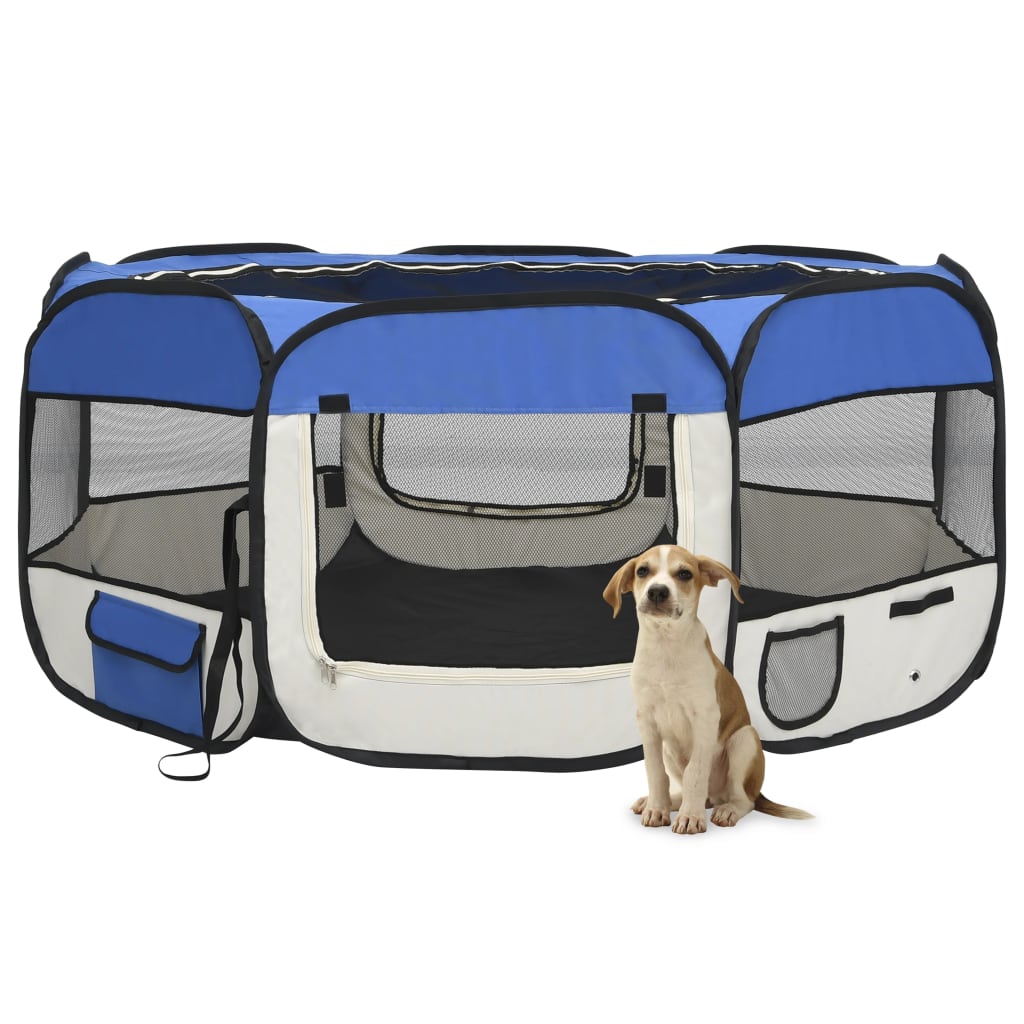 Box per Cani Pieghevole con Borsa Trasporto Blu 145x145x61 cm - homemem39