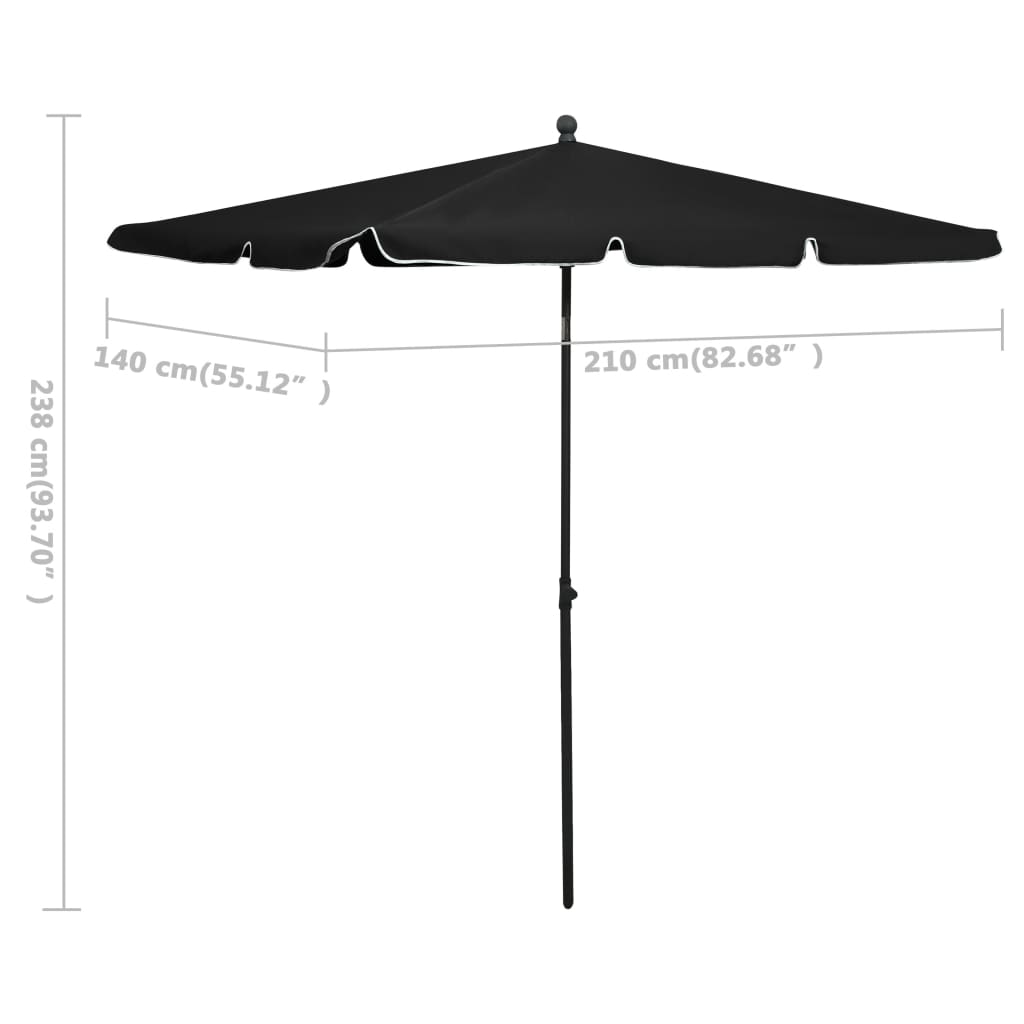 Ombrellone da Giardino con Palo 210x140 cm Nero - homemem39