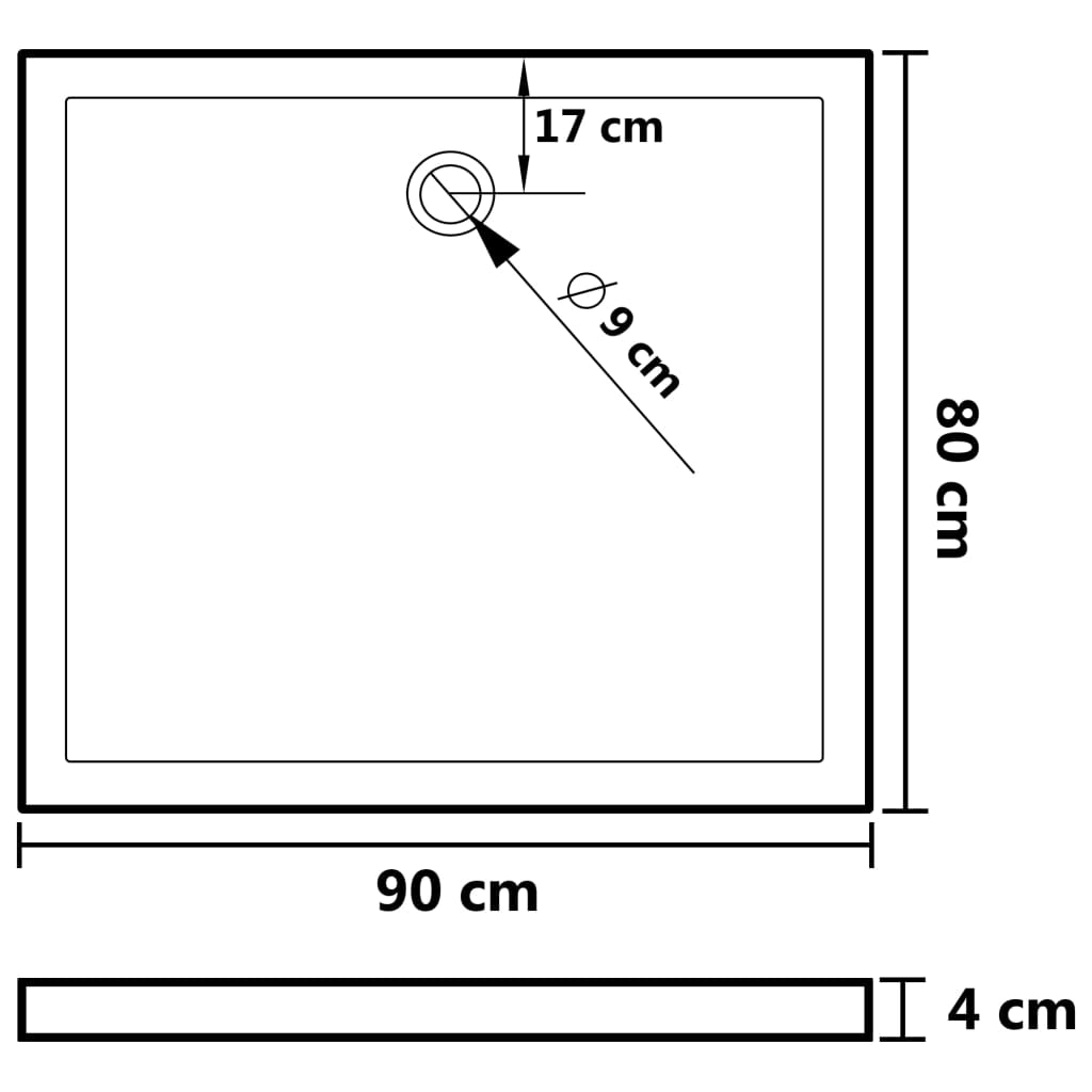 Piatto Doccia in ABS Rettangolare Bianco 80x90 cm - homemem39