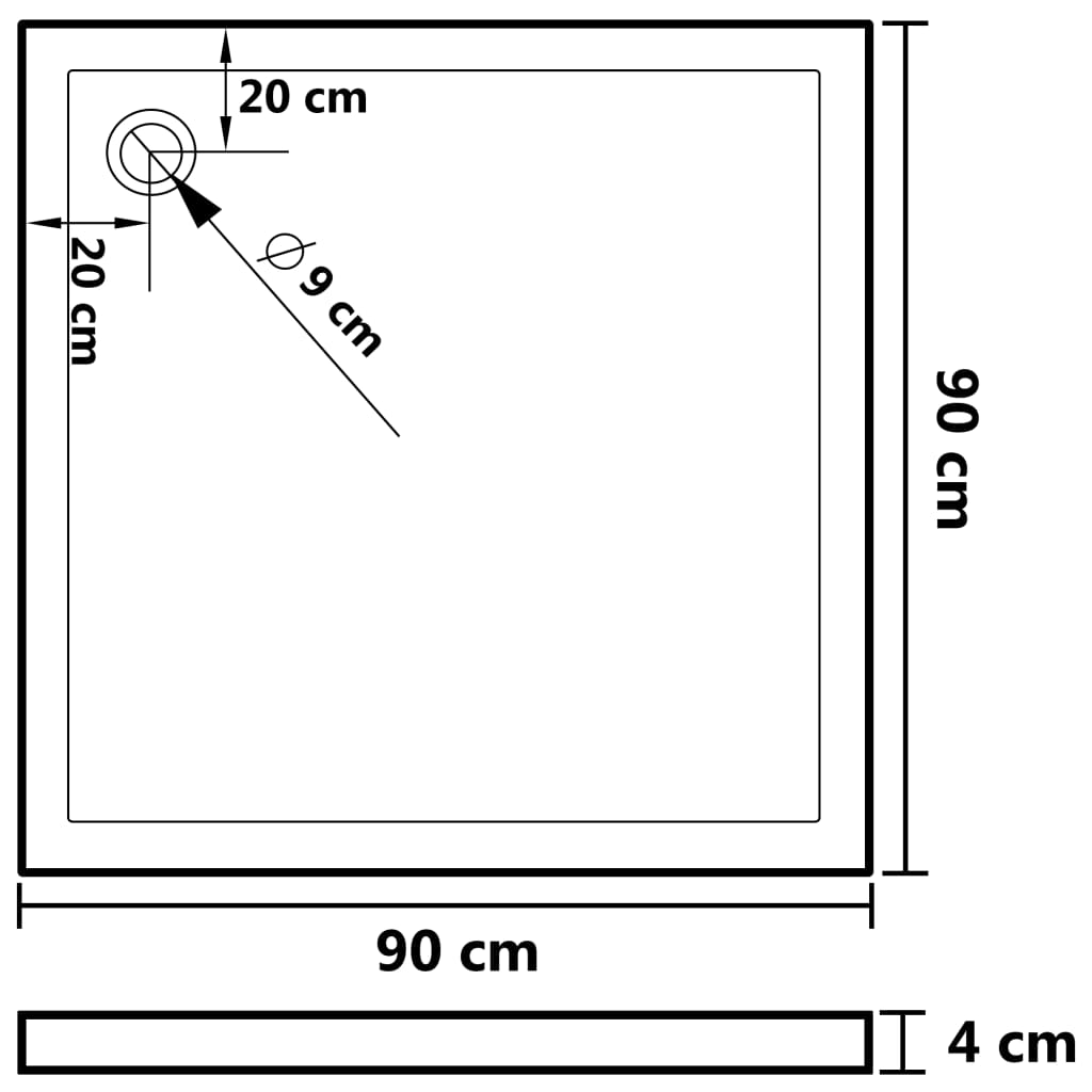 Piatto Doccia Quadrato in ABS Nero 90x90 cm - homemem39