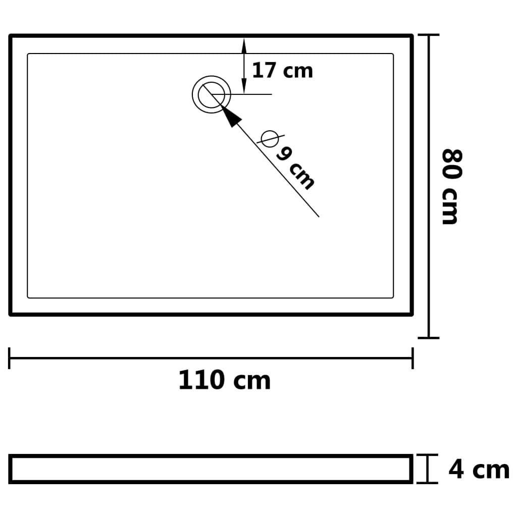 Piatto Doccia in ABS Rettangolare Nero 80x110 cm - homemem39